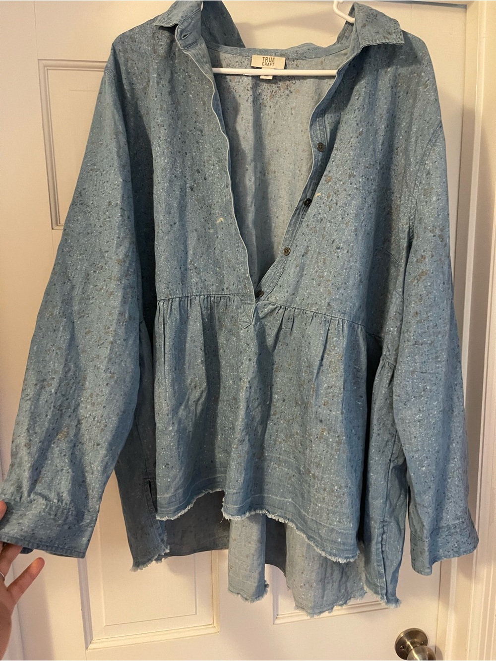 True Craft Speckled Light Blue Denim Peasant Jacket